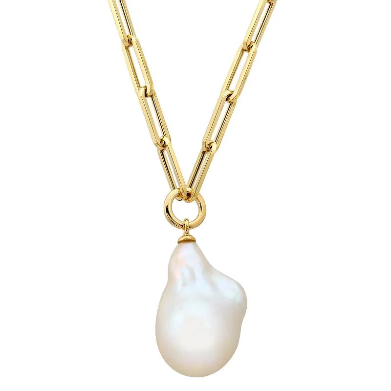 minimalist infinity ring 14k Yellow Gold Baroque Pearl Link Chain Necklace