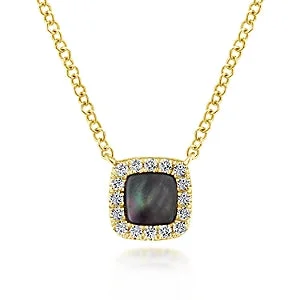 tiny opal stud earrings 14K Yellow Gold Black Mother Of Pearl Square Necklace