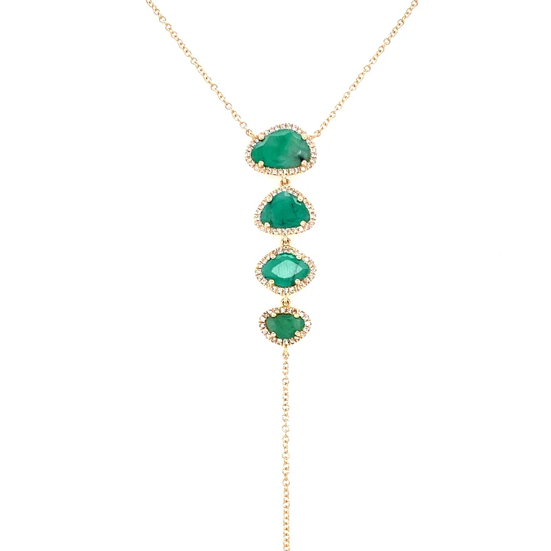 real opal ring for women 14K Yellow Gold Diamond + Emerald Lariat Necklace