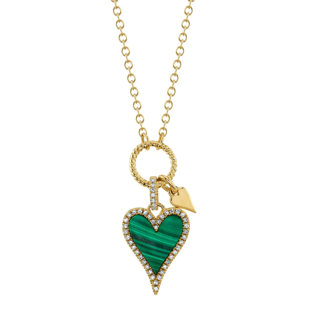 personalized pet photo necklace 14K Yellow Gold Diamond and Malachite Heart Necklace