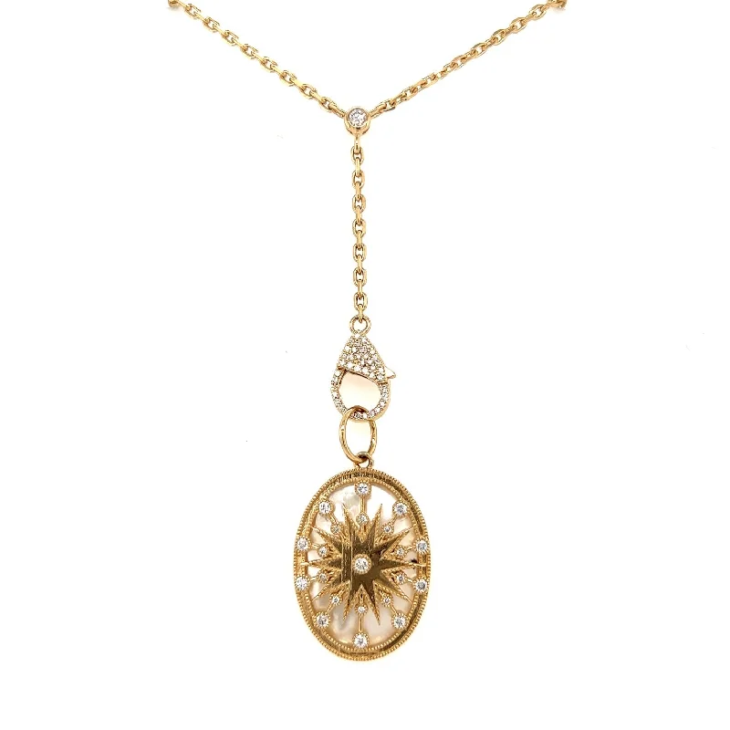 minimalist chain anklet gold 14k Yellow Gold Diamond and Mother of Pearl Oval Charm