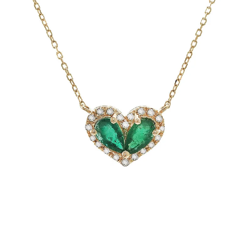 minimalist black pearl necklace 14K Yellow Gold Diamond and Pear Emerald Heart Necklace minimalist black pearl necklace 14K Yellow Gold Diamond and Pear Emerald Heart Necklace