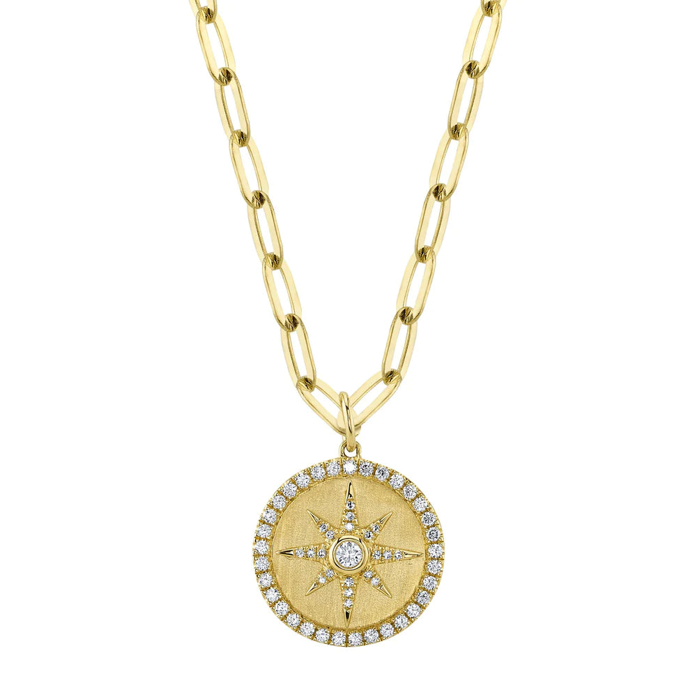 sterling silver herringbone chain 14K Yellow Gold Diamond Compass Paperclip Necklace sterling silver herringbone chain 14K Yellow Gold Diamond Compass Paperclip Necklace