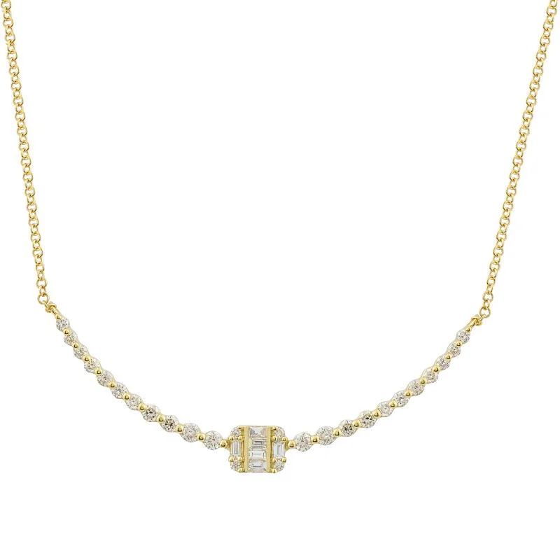 personalized gold bar necklace 14k Yellow Gold Diamond Curved Necklace