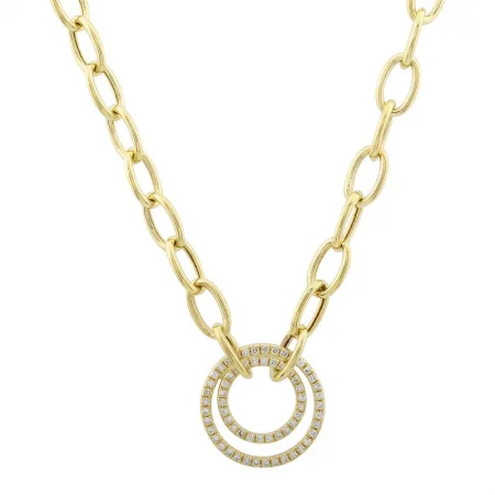 handmade leather ring 14k Yellow Gold Diamond Double Circle Link Chain Necklace
