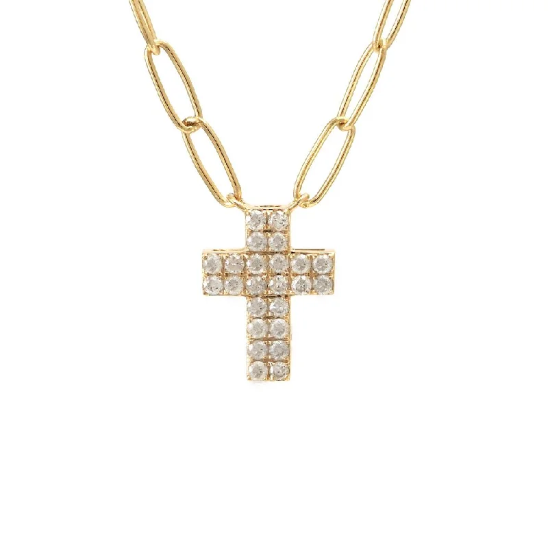gold daisy stud earrings 14K Yellow Gold Diamond Double Row Cross Necklace
