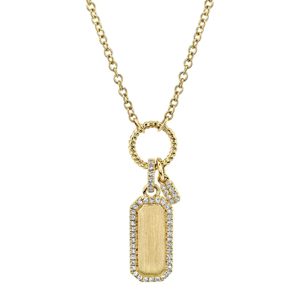 custom engraved wedding band 14K Yellow Gold Diamond Double Tag Necklace