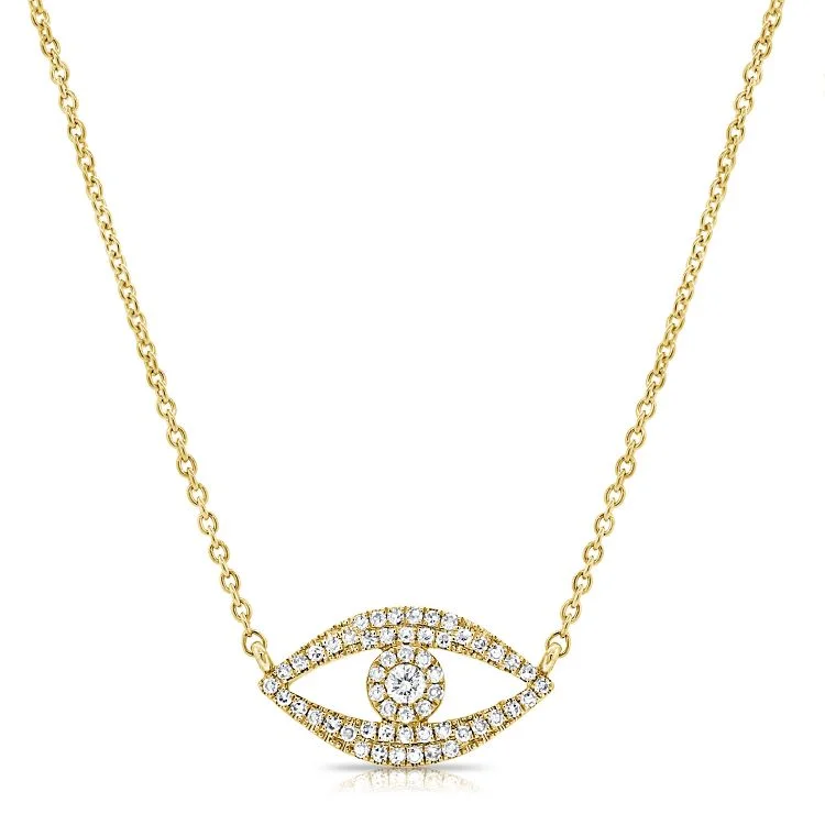 boho beaded statement necklace 14K Yellow Gold Diamond Evil Eye Pendant