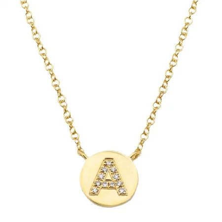 modern geometric earrings gold 14K Yellow Gold Diamond Initial Disc Necklace