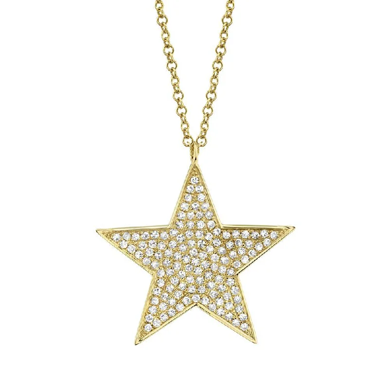 hammered gold disc necklace 14K Yellow Gold Diamond Large Pave Star