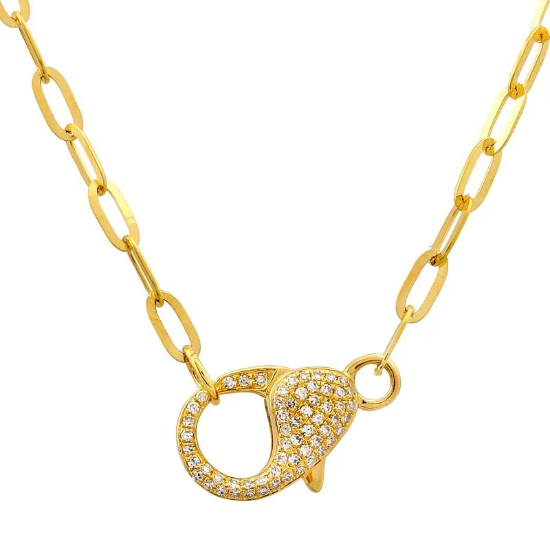 men’s silver wedding band 14k Yellow Gold Diamond Lobster Double Clasp Necklace