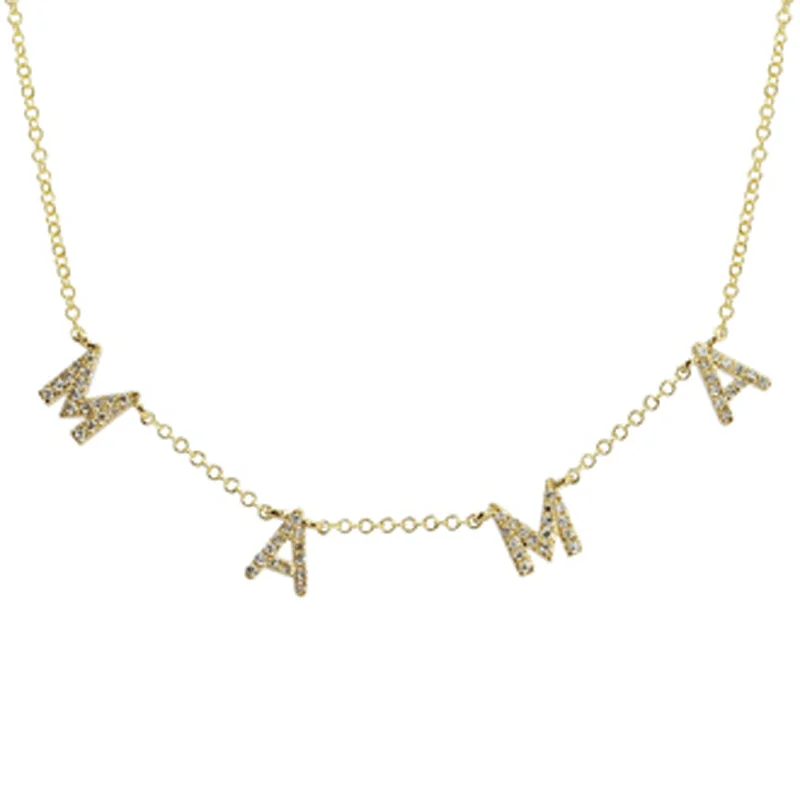 solid gold cartilage hoop 14K Yellow Gold Diamond "Mama" Necklace