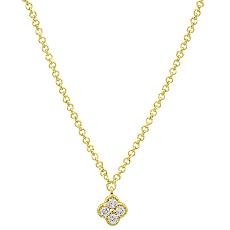 simple crystal pendant necklace 14K Yellow Gold Diamond Mini Clover Necklace