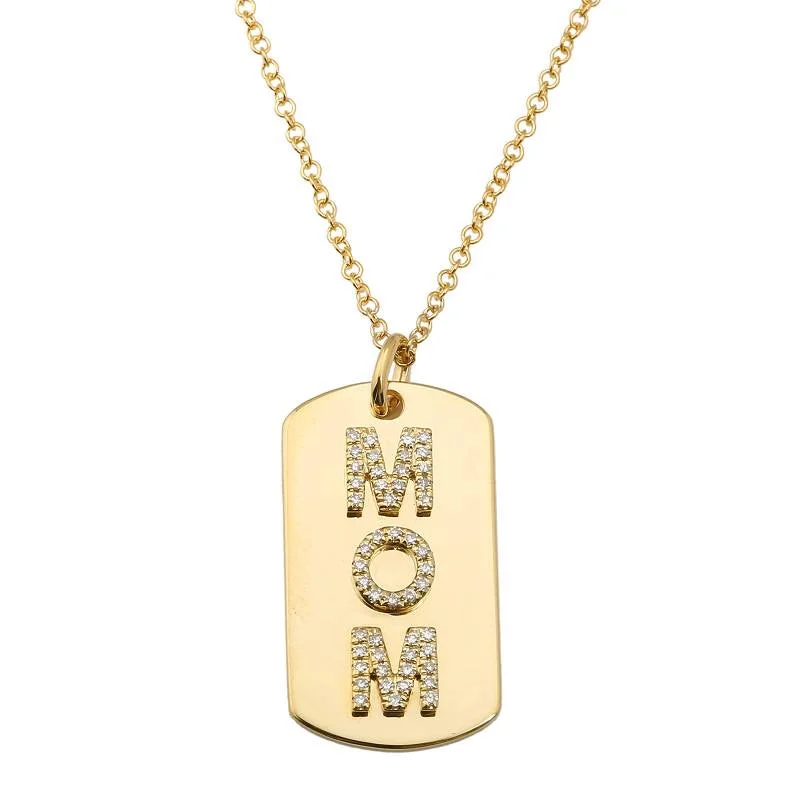 unique promise ring for girlfriend 14K Yellow Gold Diamond Mom Name Tag Necklace