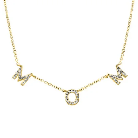 diamond tennis bracelet real 14k Yellow Gold Diamond Mom Necklace