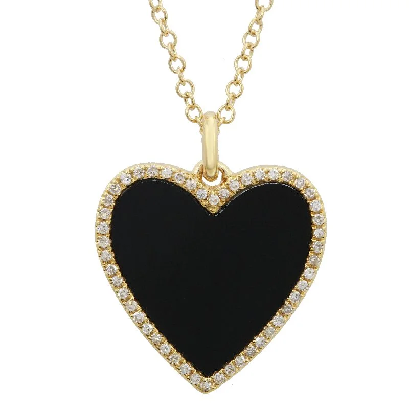 geometric diamond earrings gold 14k Yellow Gold Diamond Onyx Heart Necklace