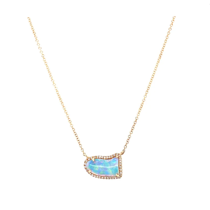 minimalist gold bracelet thin 14K Yellow Gold Diamond + Opal Freeform Necklace