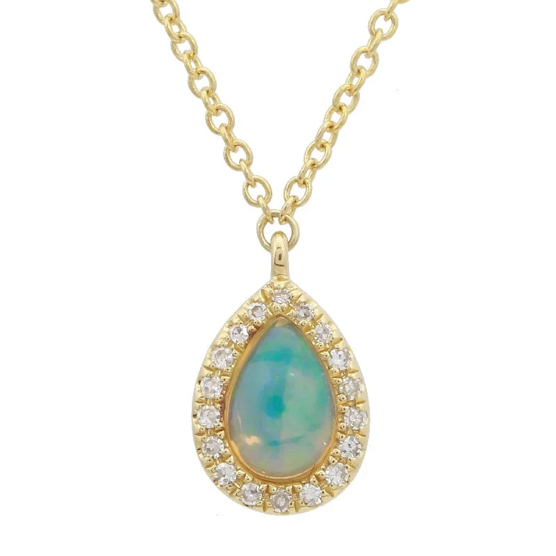 luxury emerald ring platinum 14k Yellow Gold Diamond & Opal Pear Necklace