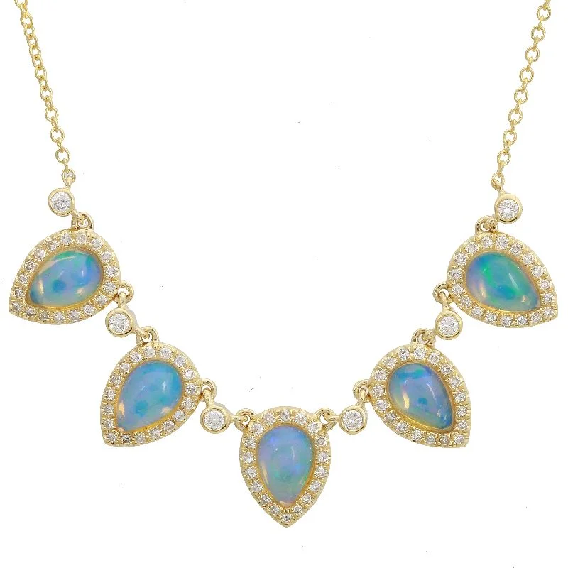 adjustable toe ring silver 14k Yellow Gold Diamond & Opal Necklace