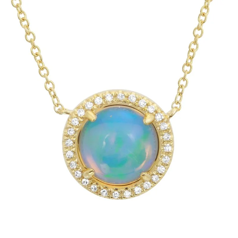 gold bar earrings minimalist 14k Yellow Gold Diamond & Opal RoundNecklace