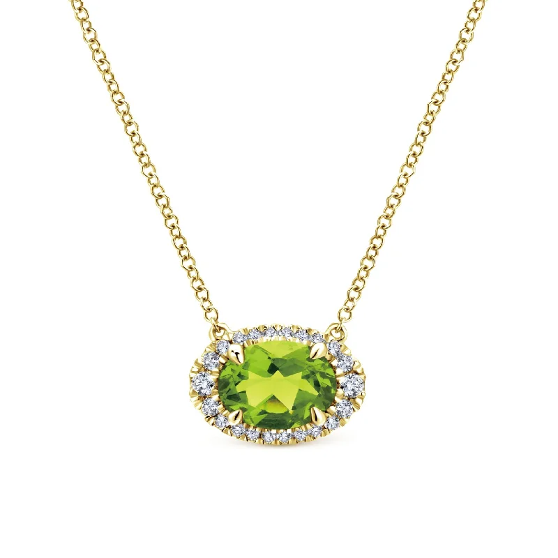 bezel set engagement ring modern 14K Yellow Gold Diamond Oval Halo + Peridot Necklace bezel set engagement ring modern 14K Yellow Gold Diamond Oval Halo + Peridot Necklace