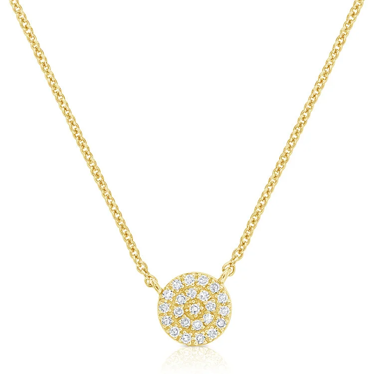 celestial crescent moon bracelet 14K Yellow Gold Diamond Pave Disc Necklace