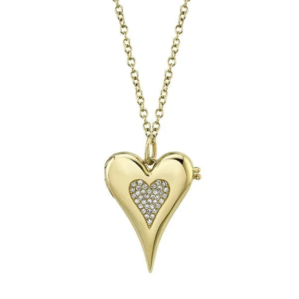antique filigree wedding band 14K Yellow Gold Diamond Pave Heart Locket Necklace