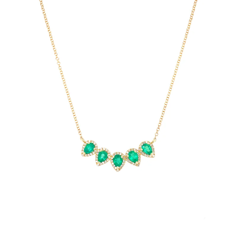 thin gold wedding band women 14K Yellow Gold Diamond Pear Emerald Necklace