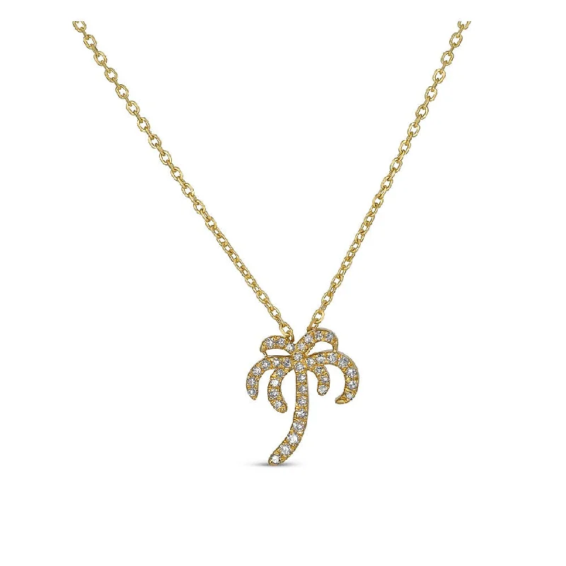 dainty gemstone choker necklace 14K Yellow Gold Diamond Petite Palm Tree Necklace