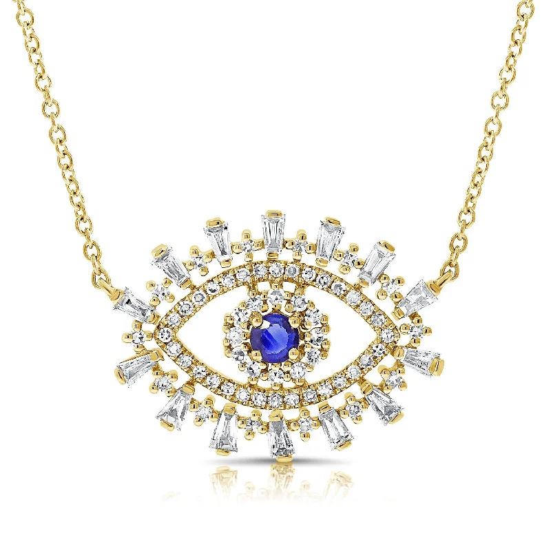 dainty rose gold chain bracelet 14K Yellow Gold Diamond + Sapphire Evil Eye Necklace