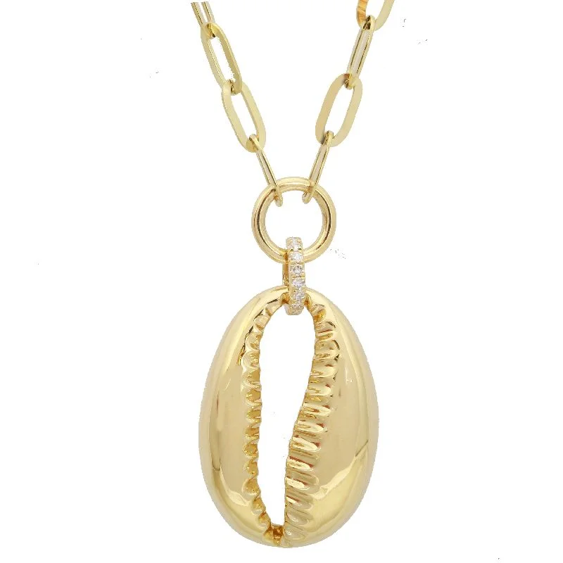 pearl stud earrings classic 14K Yellow Gold Diamond Seashell Necklace