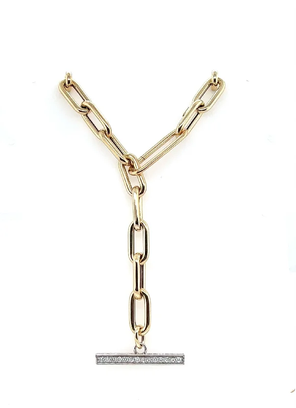 bohemian gemstone choker 14k Yellow Gold Diamond Toggle Paperclip Necklace