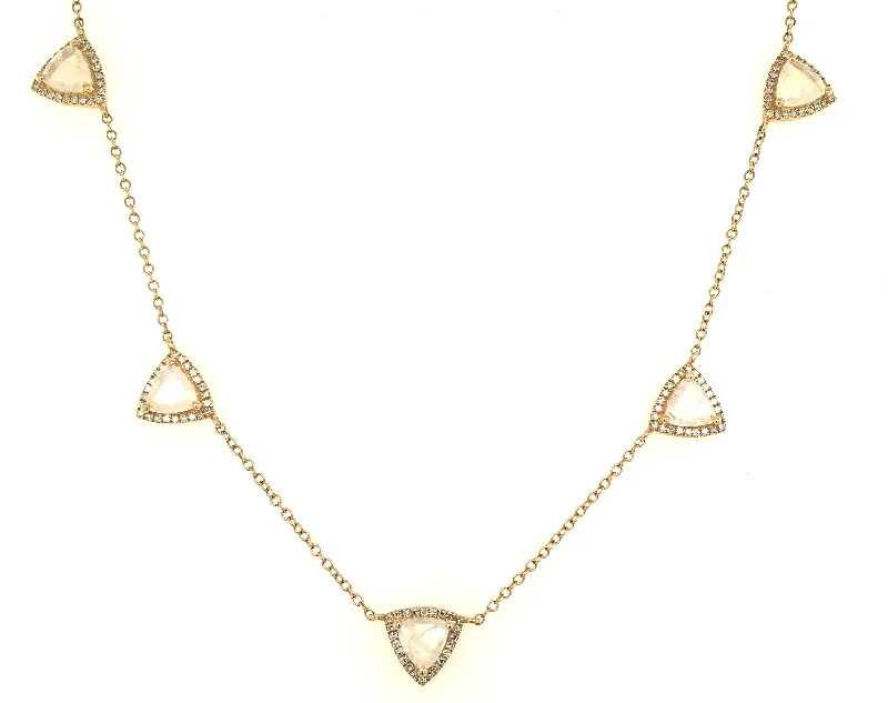 gold plated Cuban link chain 14K Yellow Gold Diamond + Triangle Rainbow Moonstone Necklace gold plated Cuban link chain 14K Yellow Gold Diamond + Triangle Rainbow Moonstone Necklace