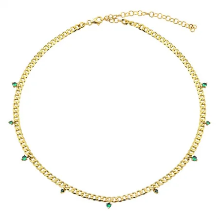 handcrafted gemstone toe ring 14k Yellow Gold Emerald Cuban Link Chain Necklace