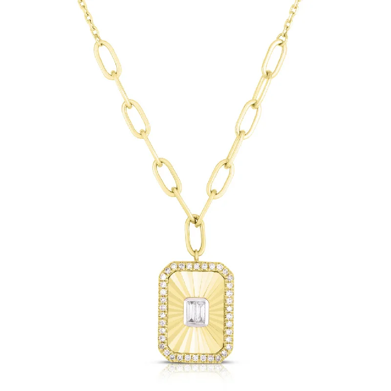 natural amethyst necklace 14K Yellow Gold Fluted Baguette Diamond Necklace