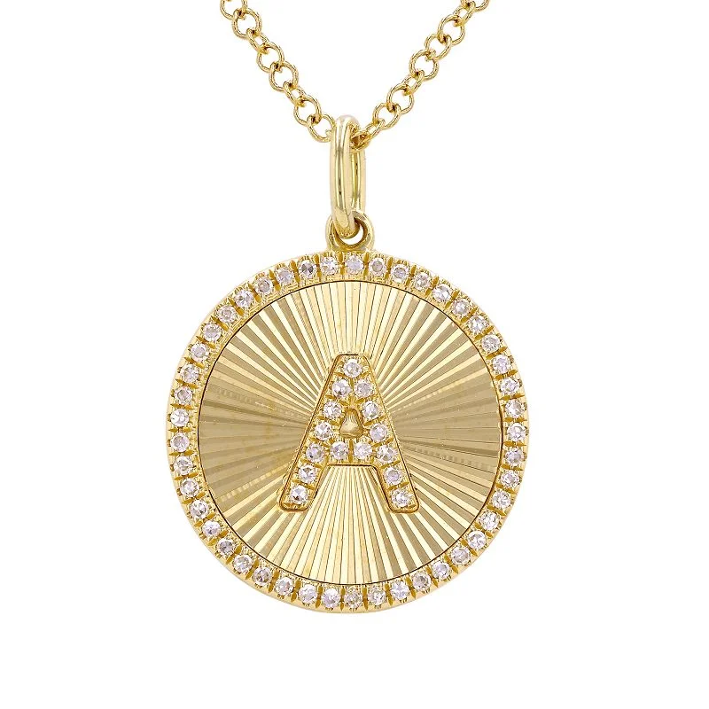 sparkling diamond drop earrings 14K Yellow Gold Fluted Disc Diamond Initial Necklace