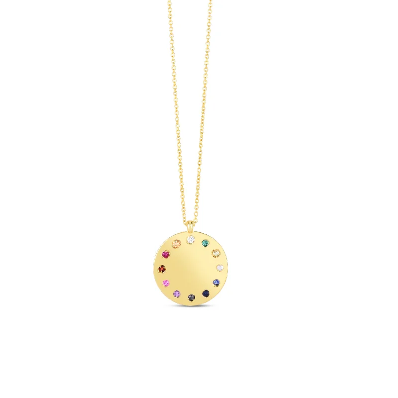 silver-plated bar necklace 14K Yellow Gold Gemstone Rainbow Dial Medallion Necklace silver-plated bar necklace 14K Yellow Gold Gemstone Rainbow Dial Medallion Necklace