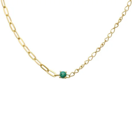 adjustable gemstone choker 14k Yellow Gold Mixed Chain Emerald Necklace