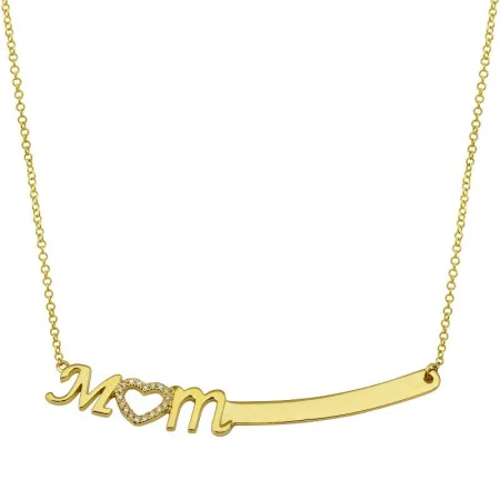 personalized engraved locket 14k Yellow Gold Mom Diamond Necklace