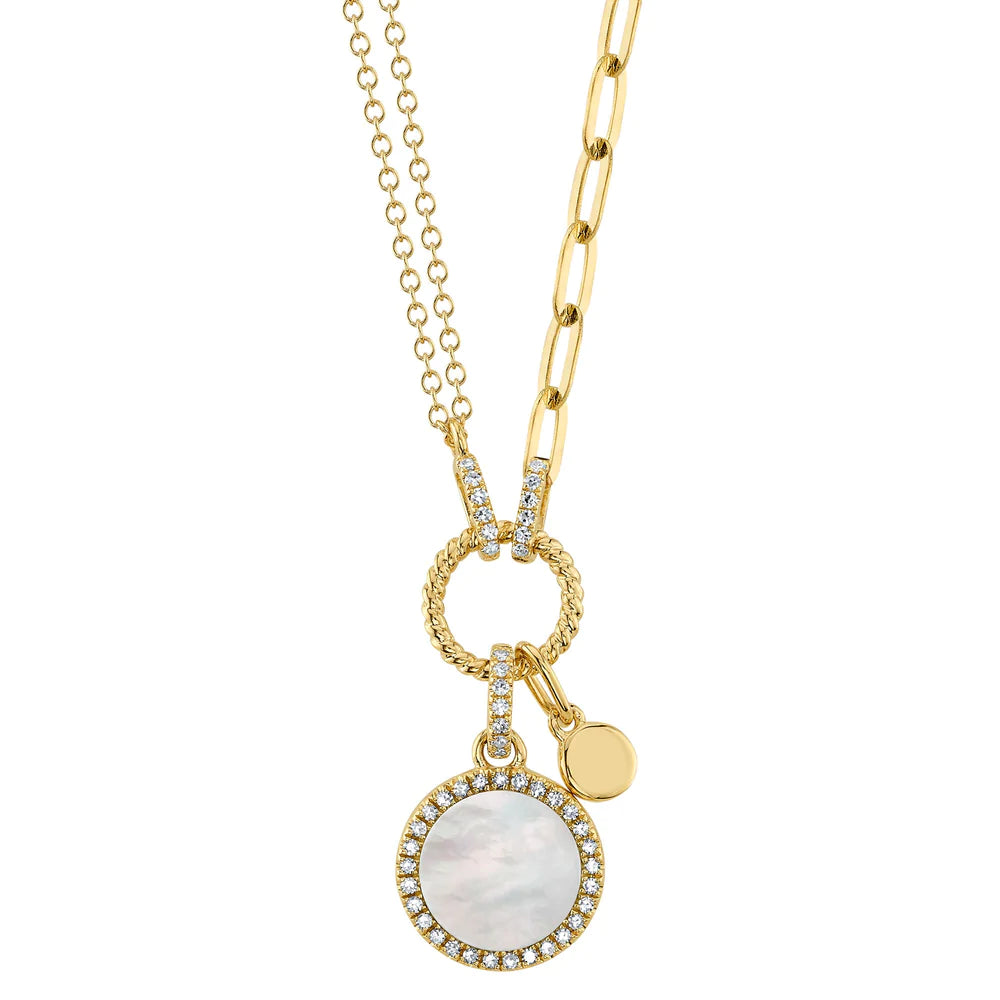 rose gold ring with diamonds 14K Yellow Gold Mother of Pearl Circle Paper Clip Necklace
