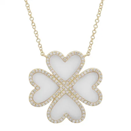 personalized zodiac birthstone necklace 14k Yellow Gold Mother of Pearl Clover Necklace