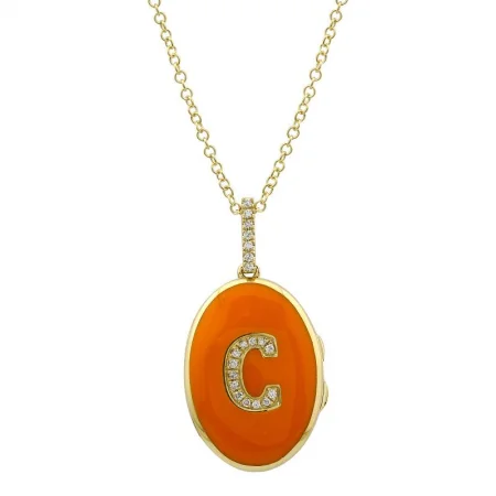 personalized name ring 14k Yellow Gold Orange Diamond Initial Enamel Locket Necklace personalized name ring 14k Yellow Gold Orange Diamond Initial Enamel Locket Necklace