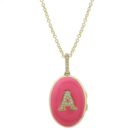 chunky gold chain necklace 14k Yellow Gold Pink Diamond Initial Enamel Locket Necklace chunky gold chain necklace 14k Yellow Gold Pink Diamond Initial Enamel Locket Necklace