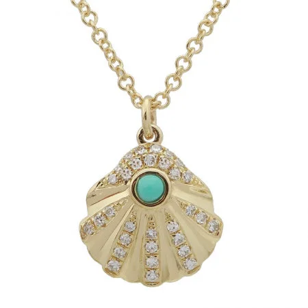 silver wave ring dainty 14K Yellow Gold Seashell Pendant