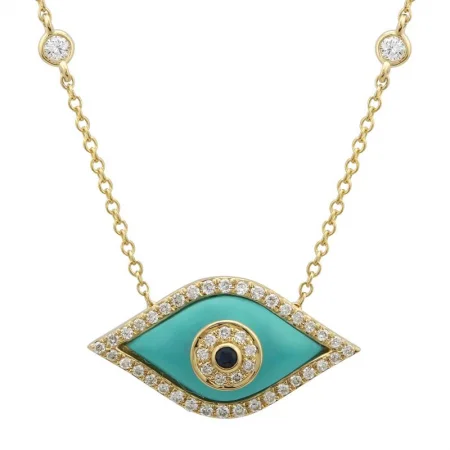 vintage pearl engagement ring 14k Yellow Gold Turquoise Evil Eye Necklace