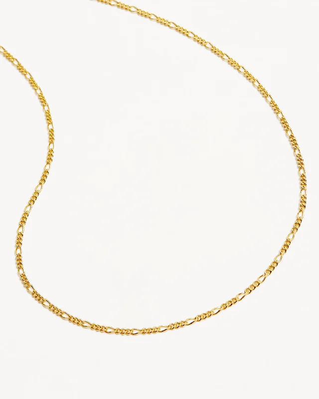adjustable minimalist wave bracelet 9k Solid Gold 18" Figaro Chain Necklace