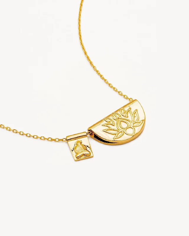 gold mesh bangle bracelet 18k Gold Vermeil Lotus and Little Buddha Necklace