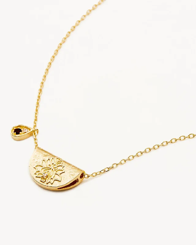 black diamond stud earrings 18k Gold Vermeil Lotus Birthstone Necklace - January - Garnet