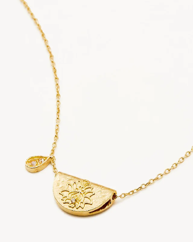 classic wedding set with diamonds 18k Gold Vermeil Lotus Birthstone Necklace - June - Moonstone