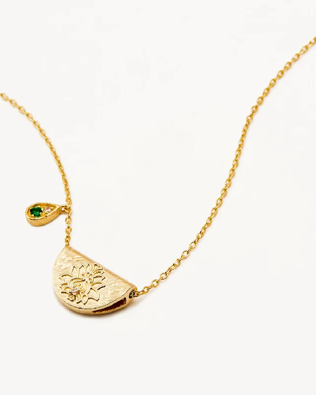 natural turquoise ring handmade 18k Gold Vermeil Lotus Birthstone Necklace - May - Emerald